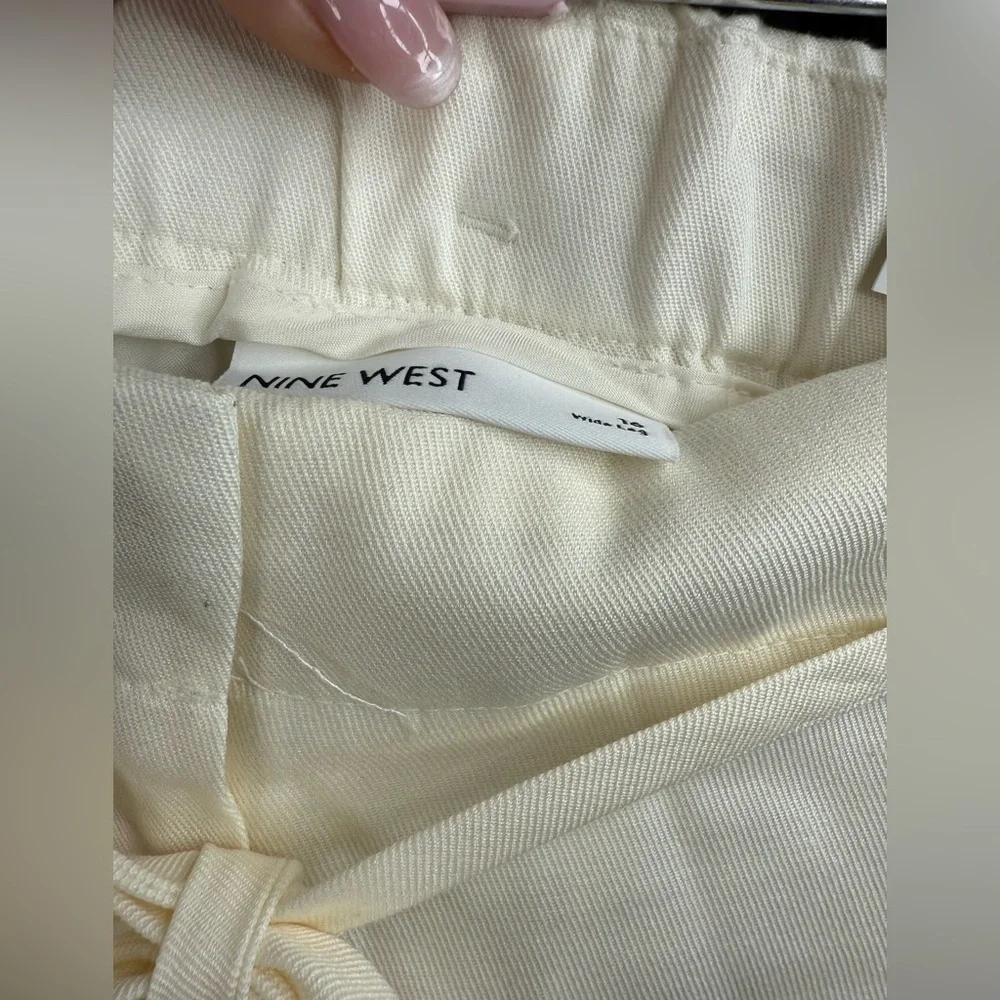 Nine West High Tie Waist, Wide Leg Pant in Ivory